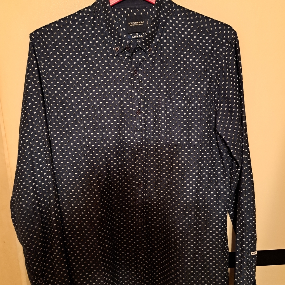 Scotch & Soda Navy Blue Patterned Button Down Shirt